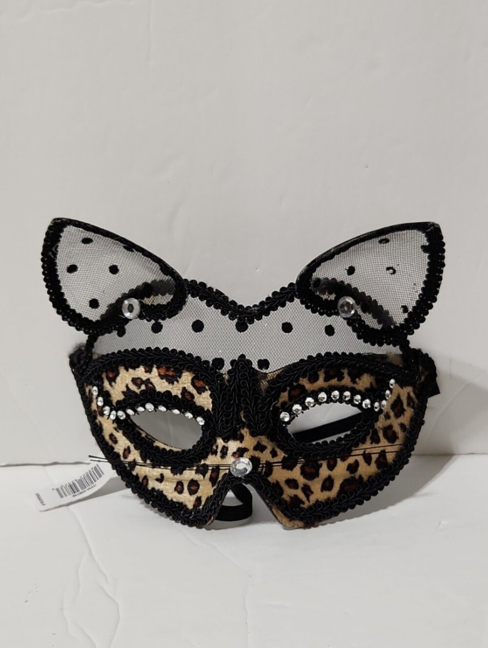 Cat Masquerade Halloween Half-Mask Leopard Print Adorned With Glittter